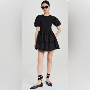 En Saison Black Puff Sleeve Babydoll Dress Size M 100 % Cotton